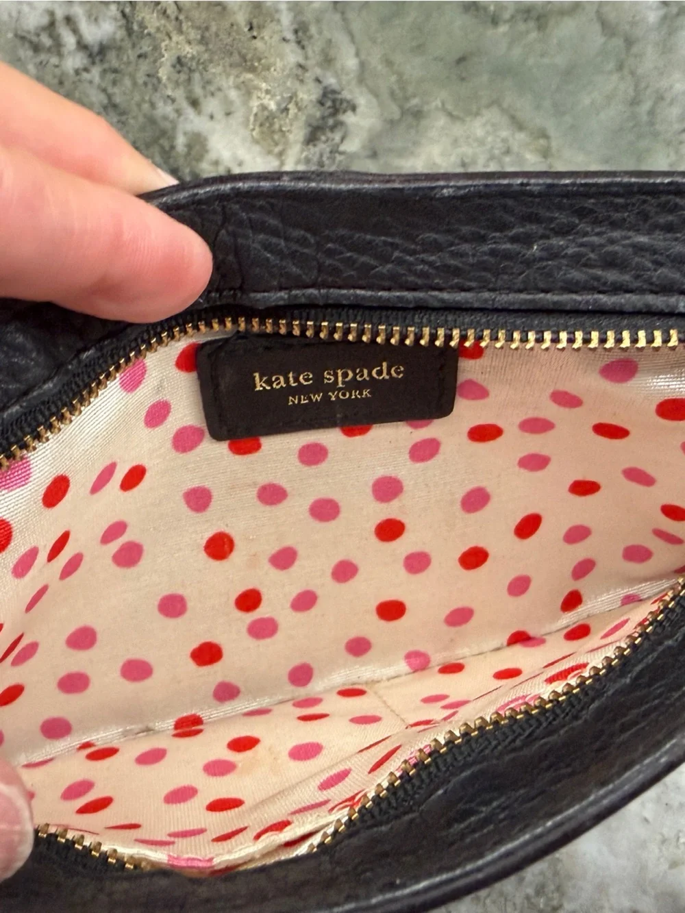 kate spade Minimalist chic black leather logo Mini purse/wristlet/Wallet